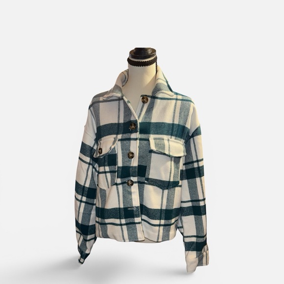 Love Tree Tops - Love Tree Teal and Cream Plaid Jacket